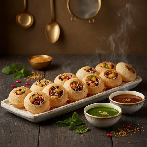 Pani puri street snacks on a platter